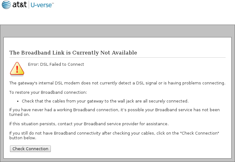 Broadband link not currently available